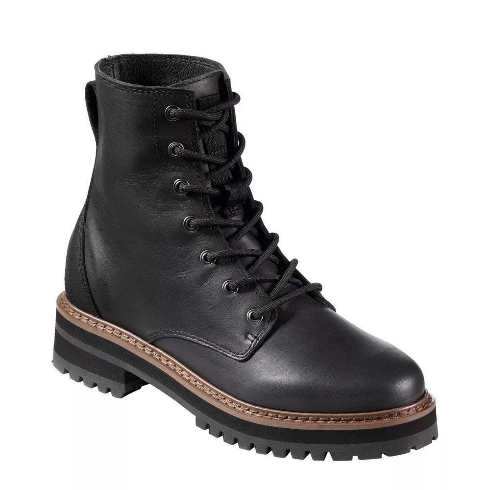 LL Bean Camden Hills Lace Up Boots Black Leather Lug Sole 522879 Womens 9 M